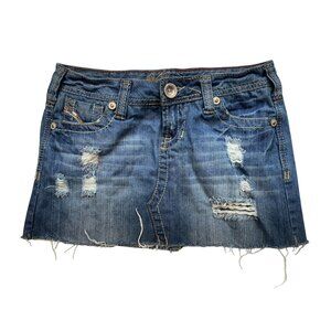 Amethyst Jeans Denim Mini Skirt Size 3 Blue Frayed Hem Distressed Y2K Clueless